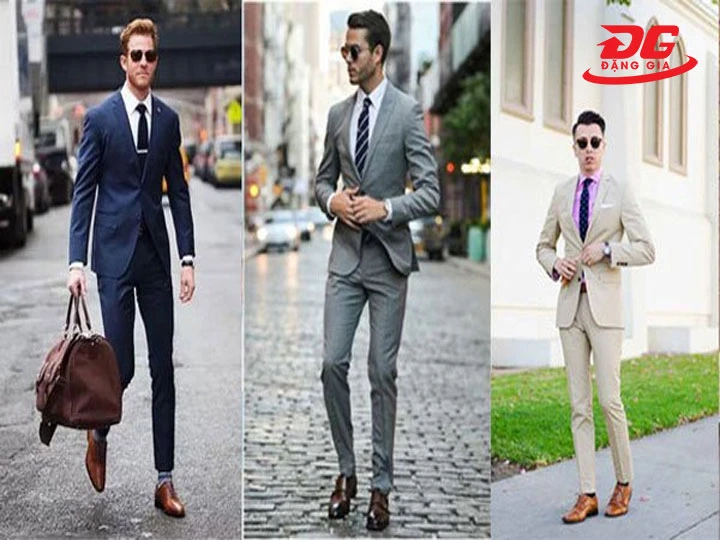 Phối giày vàng bò với Suit