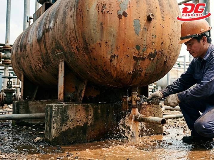 xả đáy bình chứa khí nén cũ