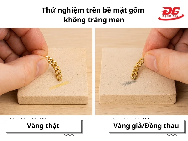 Test vàng thật giả qua bề mặt gốm không tráng men