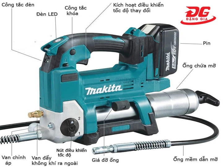 cấu tạo máy bơm mỡ bò bằng pin