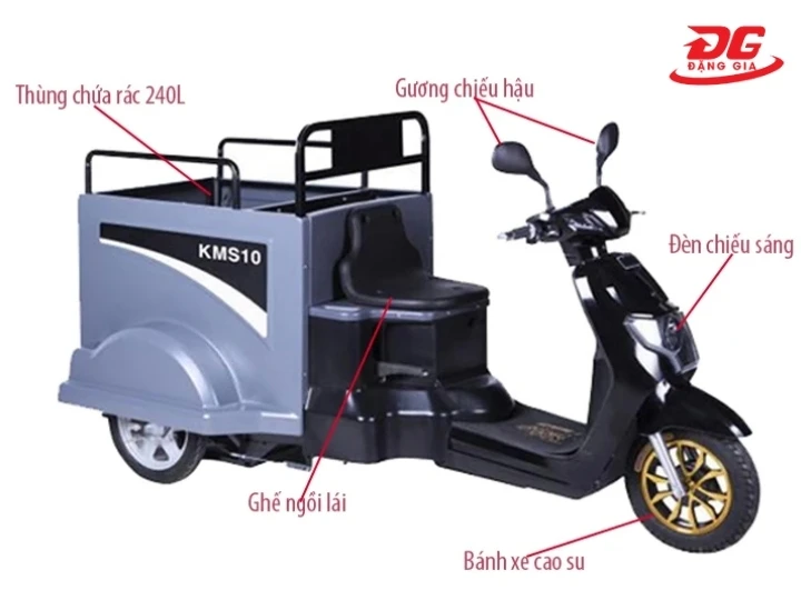 Xe gom chở rác Kumisai KMS-10 có thiết kế khá giống với 1 chiếc xe máy