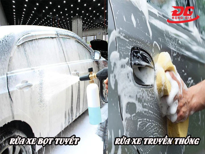 rửa xe bọt tuyết với rửa xe truyền thống