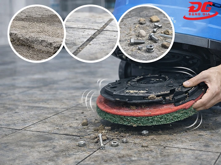 di chuyển trên mặt sàn nhiều cát sỏi