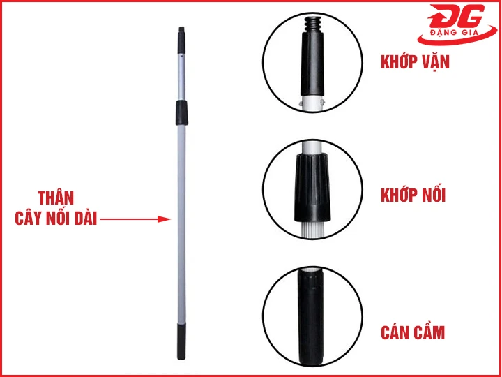 Cấu tạo cây nối dài lau kính 3.6m, 2 khớp vặn