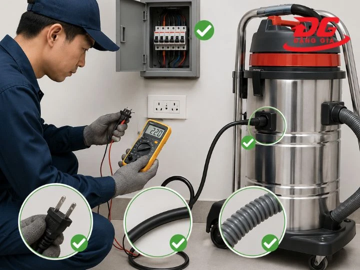 Kiểm tra máy hút bụi TopClean TC80S trước khi sử dụng