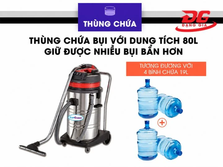 Thùng chứa với dung tích lớn giúp đựng được khối lượng bụi nhiều hơn
