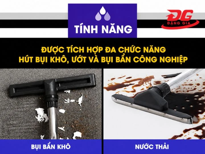 Máy hút bụi công nghiệp TopClean model TC80S vừa hút được bụi khô, vừa hút nước hiệu quả