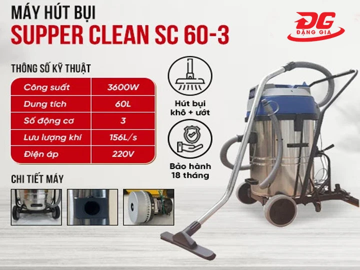 Máy hút bụi công nghiệp Supper Clean SC 60-3