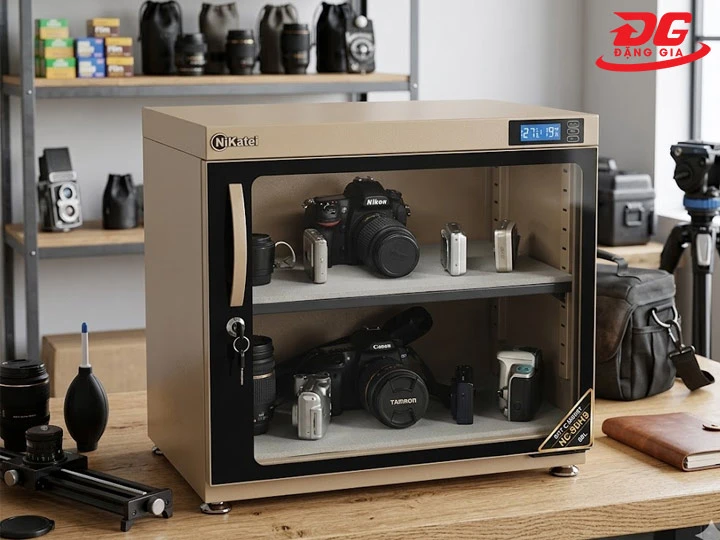 tủ chống ẩm Nikatei NC-80HS Gold Plus chứa máy ảnh