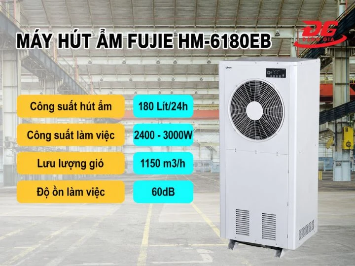 Máy hút ẩm công nghiệp Fujie HM-6180EB sở hữu công suất 180 lit/ngày