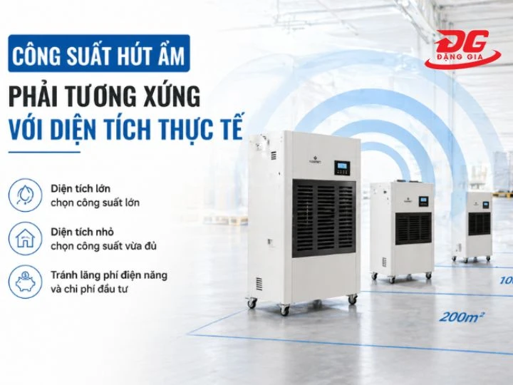 Công suất máy hút ẩm phải phù hợp với diện tích không gian