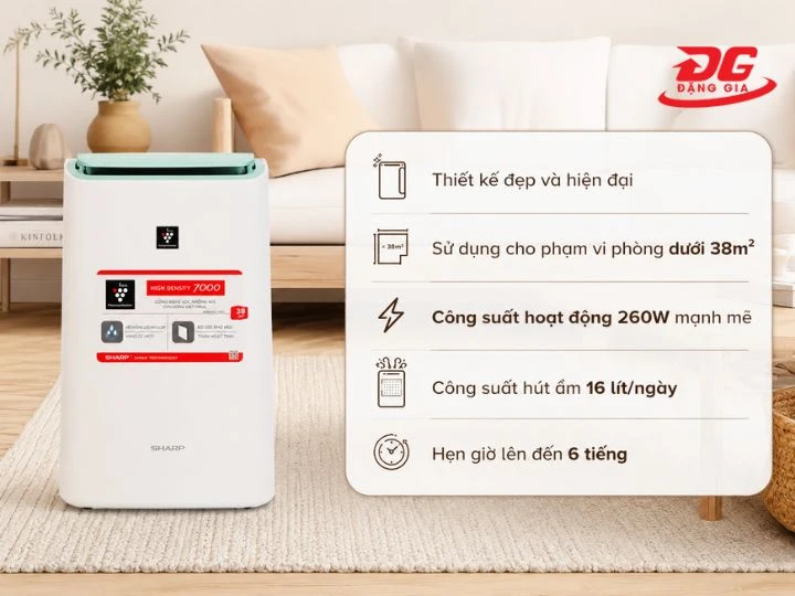Máy lọc không khí hút ẩm Sharp DW-E16FA phù hợp cho gia đình