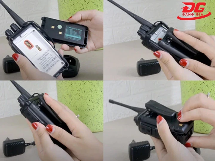 Lắp pin bộ đàm Icom 