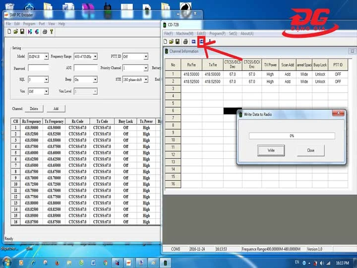 Nhập thông số tần số, mã code vào bộ đàm cần kết nối