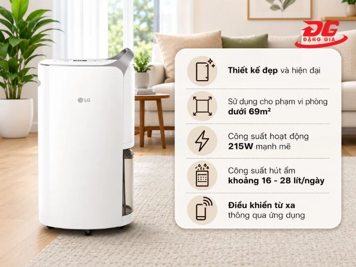 máy hút ẩm không khí 16l được tích hợp nhiều tiện ích