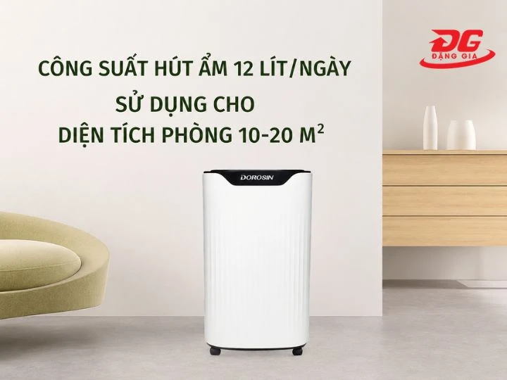 Dorosin ER-612 có công suất hút ẩm 12 lít/ngày, lưu lượng khí 120m3/h