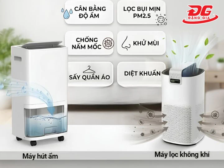 dùng máy hút ẩm cùng máy lọc không khí được không