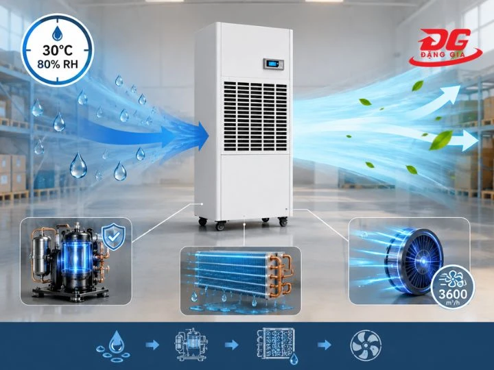 Máy hút ẩm công nghiệp Dorosin DP-20S với công suất hút ẩm lớn