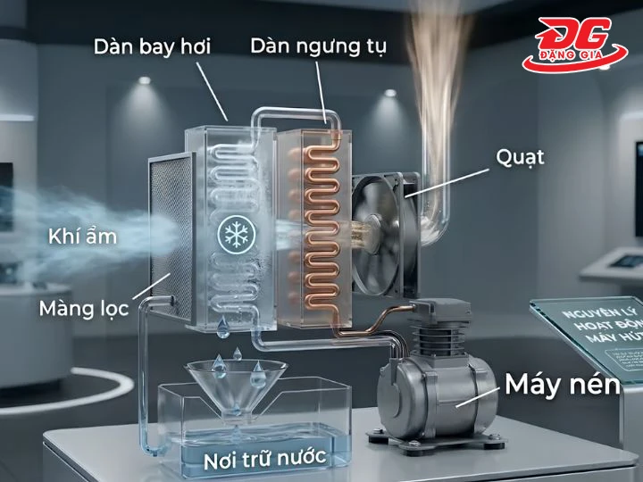 máy hút ẩm lấy nước từ hơi ẩm trong không khí thế nào?