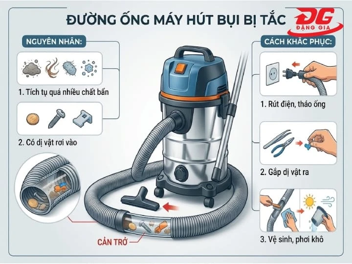 Lỗi máy hút bụi bị tắc đường ống hút