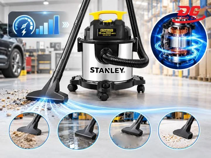 Động cơ hiệu suất cao giúp máy hút bụi Stanley xử lý nhanh gọn mọi loại rác vụn