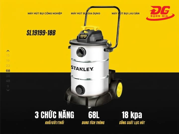 Siêu phẩm hút bụi công nghiệp Stanley 68L SL19199-18B dành cho công trình lớn
