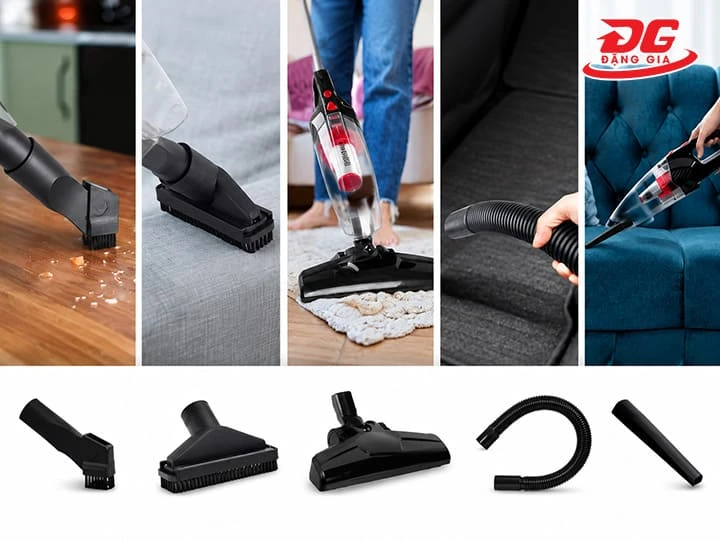 Máy được trang bị đa dạng các loại đầu hút khe, sàn, bàn chải sẽ tối ưu việc dọn dẹp hơn