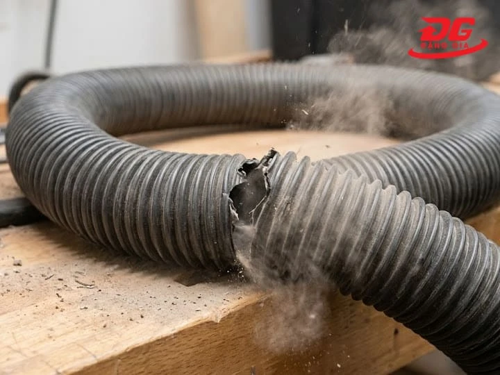 Ống hút mềm bị thủng hoặc nứt rách làm thất thoát áp suất chân không