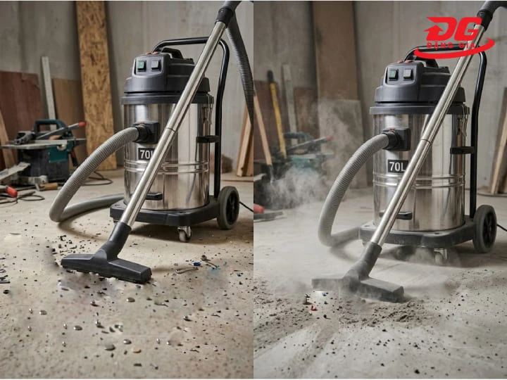 Máy hút bụi 70L hút được đinh ốc, mảnh kính vỡ và xi măng 
