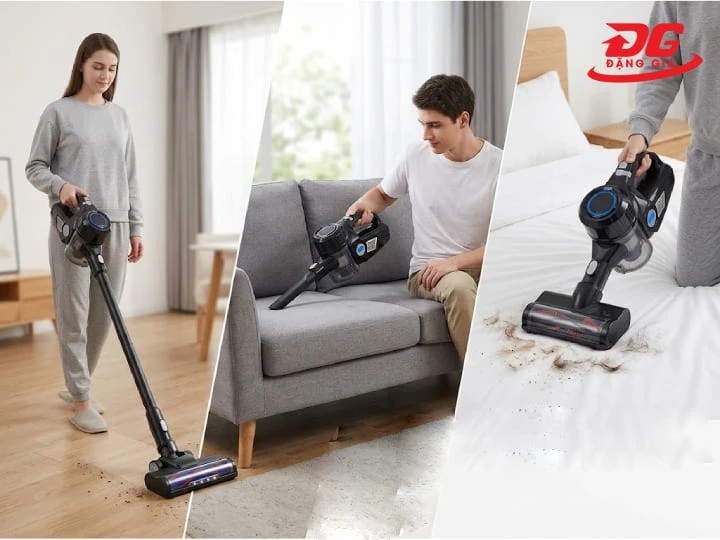 Thiết kế cán dài tháo rời linh hoạt cho phép chuyển nhanh giữa hút sàn, hút cầm tay và hút nệm
