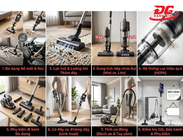 Cần xem xét kỹ loại bề mặt, lực hút và hệ thống lọc để chọn máy hút bụi 1000W ưng ý nhất