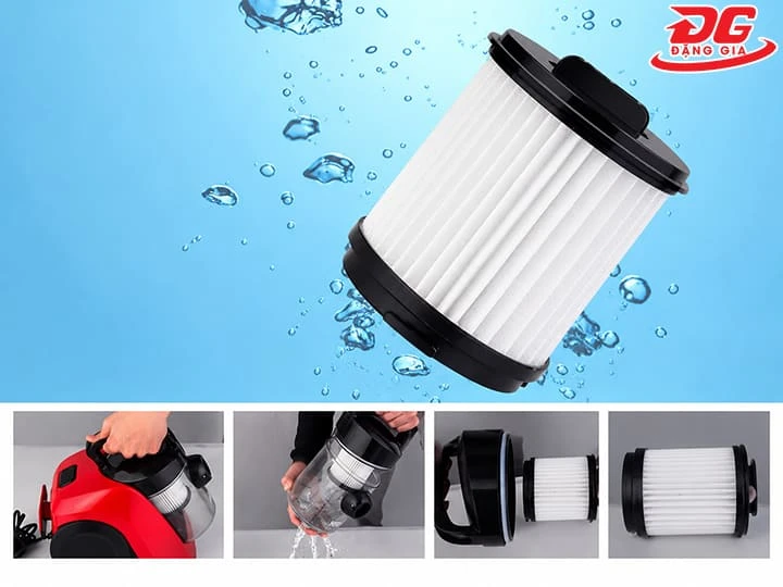 Máy cầm tay trang bị bộ lọc cao cấp, hiệu quả lọc bụi cao 