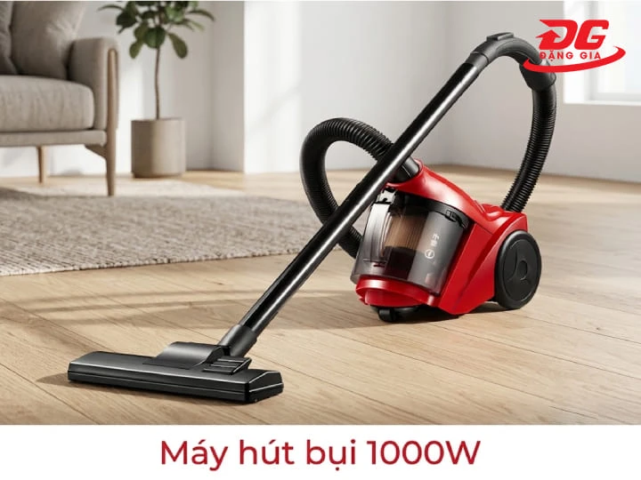 Máy hút bụi 1000W có thiết kế nhỏ gọn, đáp ứng tốt nhu cầu làm sạch tại gia đình và văn phòng