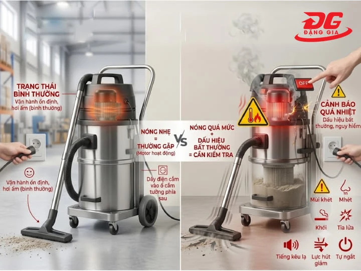 Máy hút bụi nóng nhẹ có thể là hiện tượng bình thường, nhưng nóng bất thường kéo dài ảnh hưởng đến an toàn khi vận hành