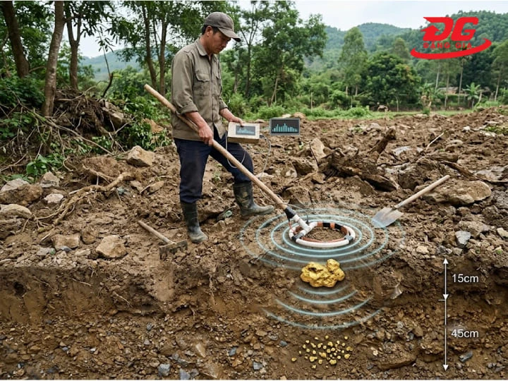  Không có thông số độ sâu cố định, tùy thuộc vào kích thước cuộn dây và kim loại mục tiêu