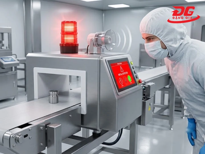 Hệ thống còi và đèn báo phải hoạt động ngay lập tức khi phát hiện ra kim loại