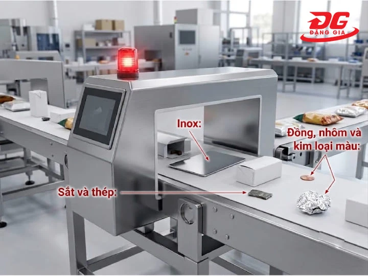 Máy dò kim loại dạng băng tải phát hiện được nhiều loại kim loại khác nhau