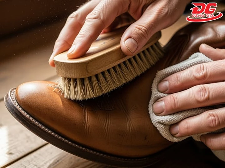 Dùng khăn mềm hoặc bàn chải để loại bỏ bụi bám trên da