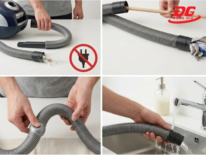 Kiểm tra và loại bỏ dị vật mắc trong ống hút để khôi phục luồng khí
