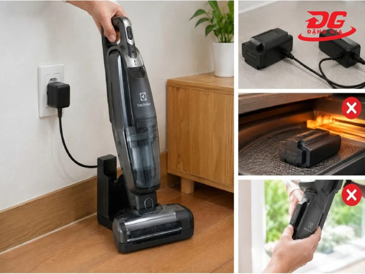 Sạc pin và bảo quản máy hút bụi đúng hướng dẫn để hạn chế chai pin, quá nhiệt và mất an toàn.