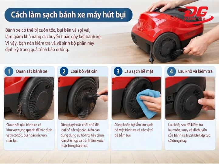 Vệ sinh bánh xe máy hút bụi Hitachi