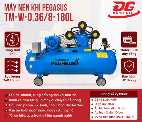 Máy nén khí dây đai Pegasus TM-W-0.36/8-180L 2