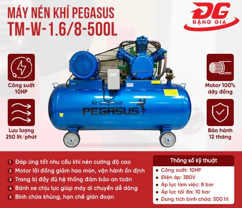 Máy nén khí dây đai Pegasus TM-W-1.6/8-500L 2