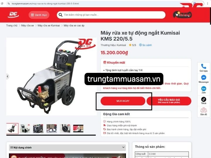 Cách mua máy rửa xe Kumisai KMS 220/5.5 tại Đặng Gia