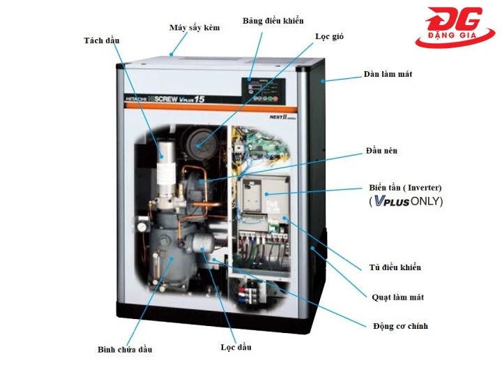 Cấu tạo của máy nén khí trục vít không dầu