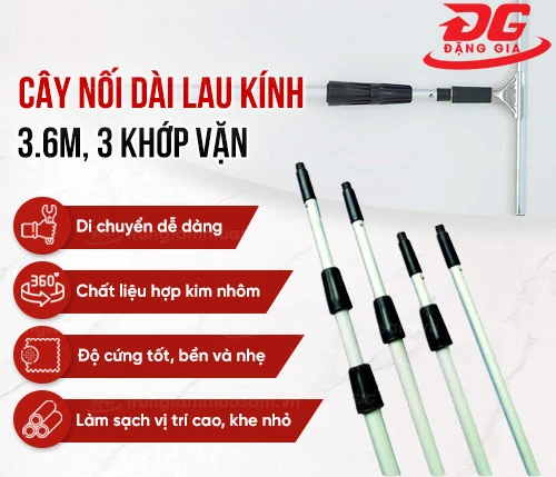 Cây nối dài lau kính 3.6m, 3 khớp vặn 2
