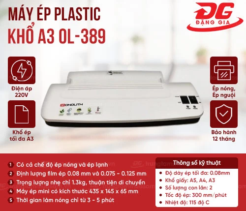 Máy ép plastic khổ A3 OL-389 2