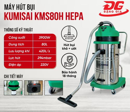 Máy hút bụi hút nước Kumisai KMS80H HEPA 2