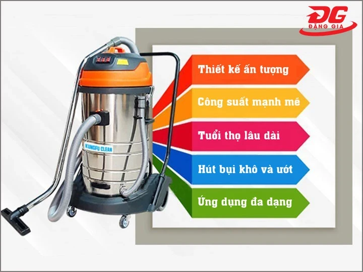 Máy hút bụi công nghiệp nhà xưởng Kungfu Clean KF 80A xử lý bề mặt và các góc hẹp cực tốt