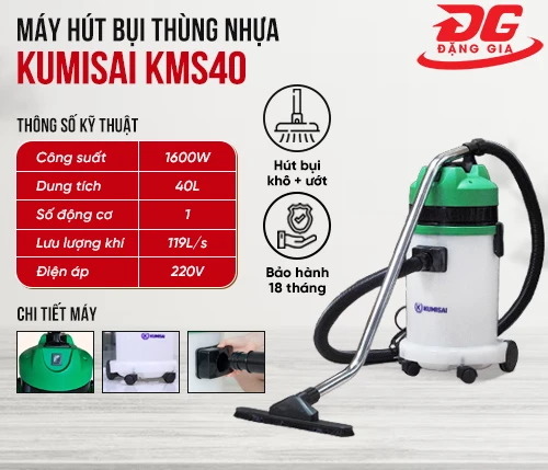 Máy hút bụi thùng nhựa Kumisai KMS40 HEPA 2